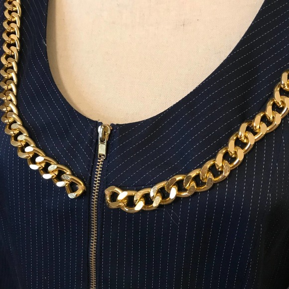 Randy Kemper Blue Pinstripe Jacket w/Gold Chain Embellishment, New, Size 8 - Picture 2 of 7